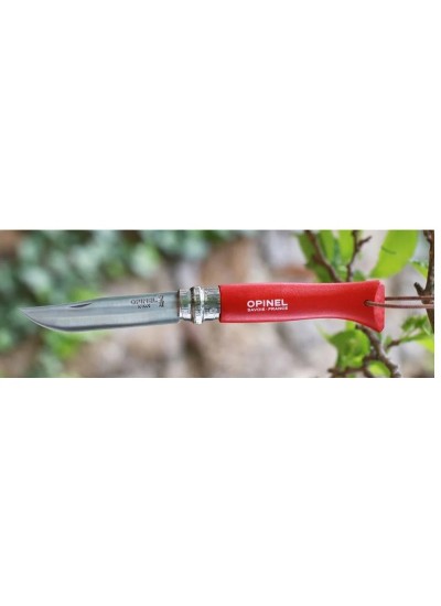 Opinel Inox No 8 Gürgen Saplı Paslanmaz Çelik Kırmızı Çakı