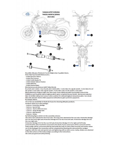 Yamaha MT07 FZ07 Koruma Takozu 6 Parça Full Set