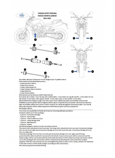 Yamaha MT07 FZ07 Koruma Takozu 6 Parça Full Set Yamaha MT07 FZ07 Koruma Takozu 6 Parça Full Set