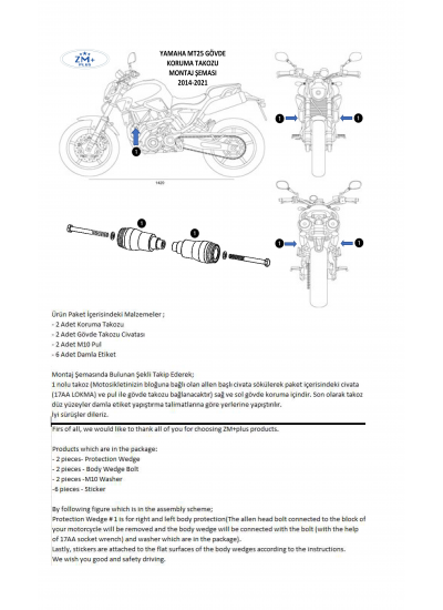 Yamaha MT25 Koruma Takozu Gövde Koruma