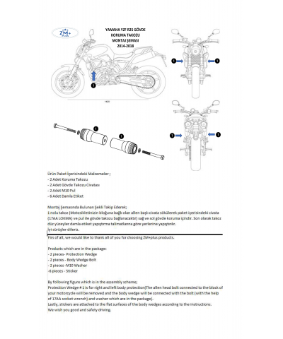 Yamaha YZF R25 koruma takozu Gövde Koruma