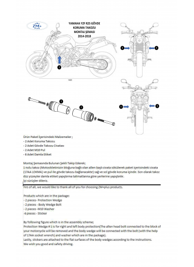 Yamaha YZF R25 koruma takozu Gövde Koruma