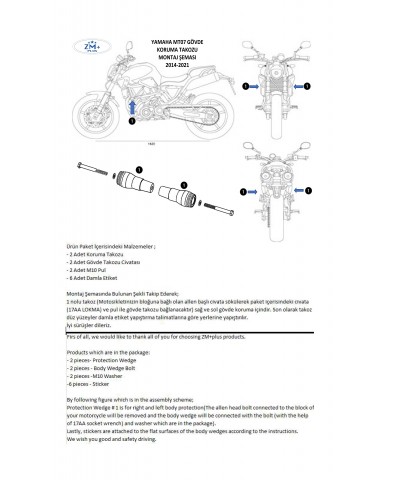 Yamaha MT07 FZ07 Koruma Takozu Gövde Koruma