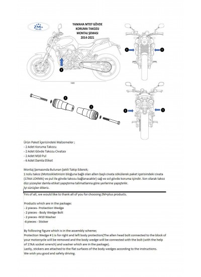 Yamaha MT07 FZ07 Koruma Takozu Gövde Koruma