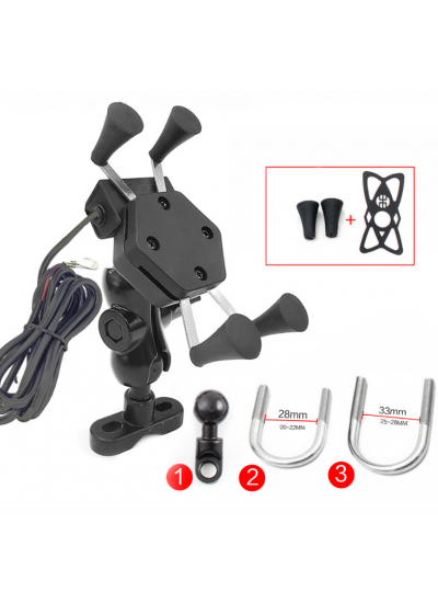 Motosiklet Usb Şarj ve Telefon Tutucu Gidon Bağlamalı 2.1A Hızlı Şarj