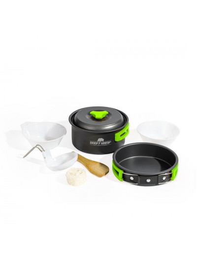 Kamp Tencere Tava Seti Tek Kişilik Çantalı 8 Parça Yeşil