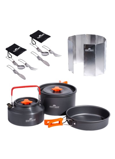 Tencere Tava Çaydanlık ve 2  Çatal Kaşık Bıçak Seti Katlanır Rüzgar Engelleyici 10lu Panel Seti