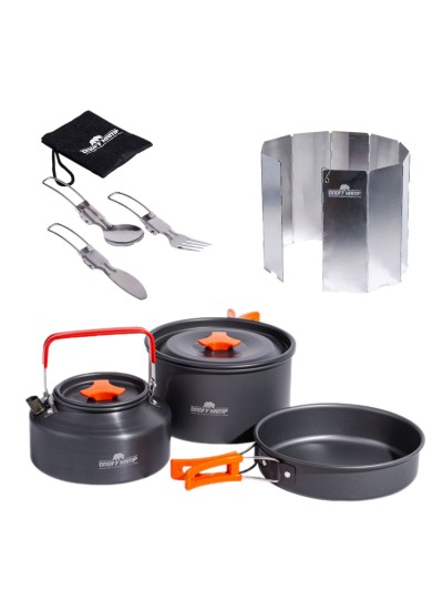 Tencere Tava Çaydanlık ve Çatal Kaşık Bıçak Seti Katlanır Rüzgar Engelleyici 10lu Panel Seti