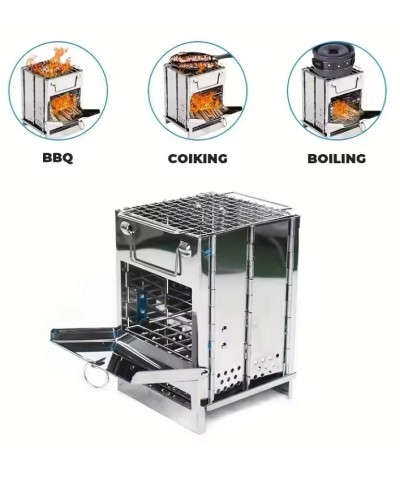 Katlanır Paslanmaz Çelik Kamp Sobası Izgaralı Ateş Kutusu Taşınabilir Mangal Ocak