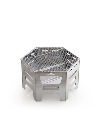 Altıgen Katlanır Kamp Izgarası ve Ateş Kutusu Paslanmaz Çelik Taşıma Çantalı Barbekü