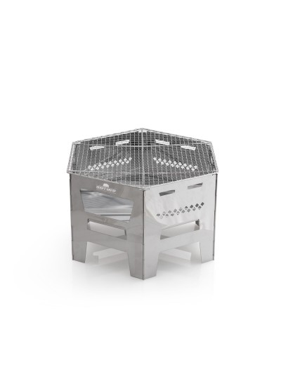 Altıgen Katlanır Kamp Izgarası ve Ateş Kutusu Paslanmaz Çelik Taşıma Çantalı Barbekü