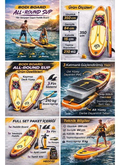 Paddle Board Sup Bodi Cyber Cat  Şişme Stand 350x84x15cm Full Set Hediyeli