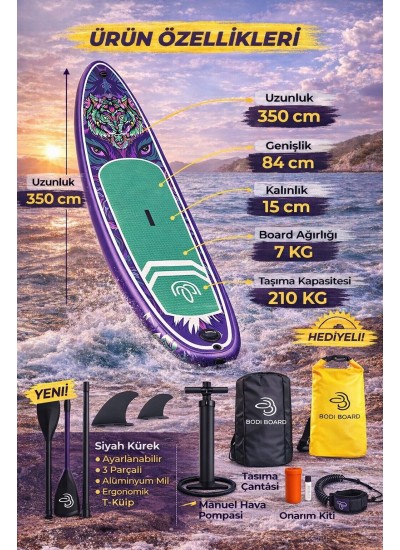 Paddle Board Sup Bodi Neo Şişme Stand 350x84x15cm Full Set Hediyeli