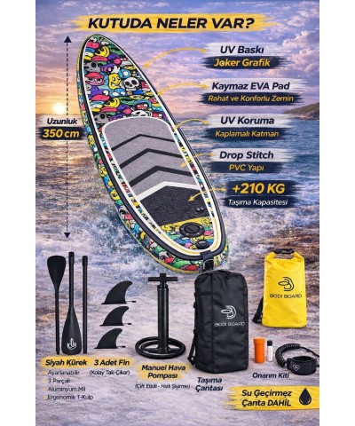 Paddle Board Sup Bodi Emoji Head Şişme Stand 350x84x15cm Full Set Hediyeli