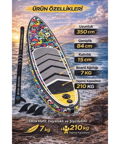 Paddle Board Sup Bodi Emoji Head Şişme Stand 350x84x15cm Full Set Hediyeli