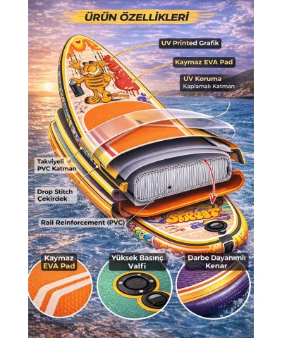 Paddle Board Sup Naughty Cat Şişme Stand 350x84x15cm Full Set Hediyeli
