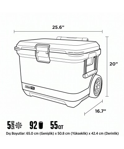 Coleman Pro 55QT Tekerlekli Termos Buzluk 52 L Kum Rengi 5 Gün Buz Tutma