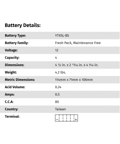 YUASA YTX5L-BS Motosiklet Aküsü Uyum Listesi Açıklamada