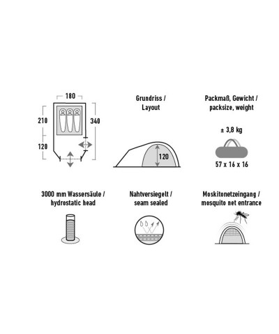 High Peak Kira 3 Kişilik Kamp Çadırı Su Geçirmez Bant
