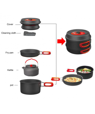 Alocs 2 3 Kişilik Kamp Tencere Tava Çaydanlık Seti Pro Seri